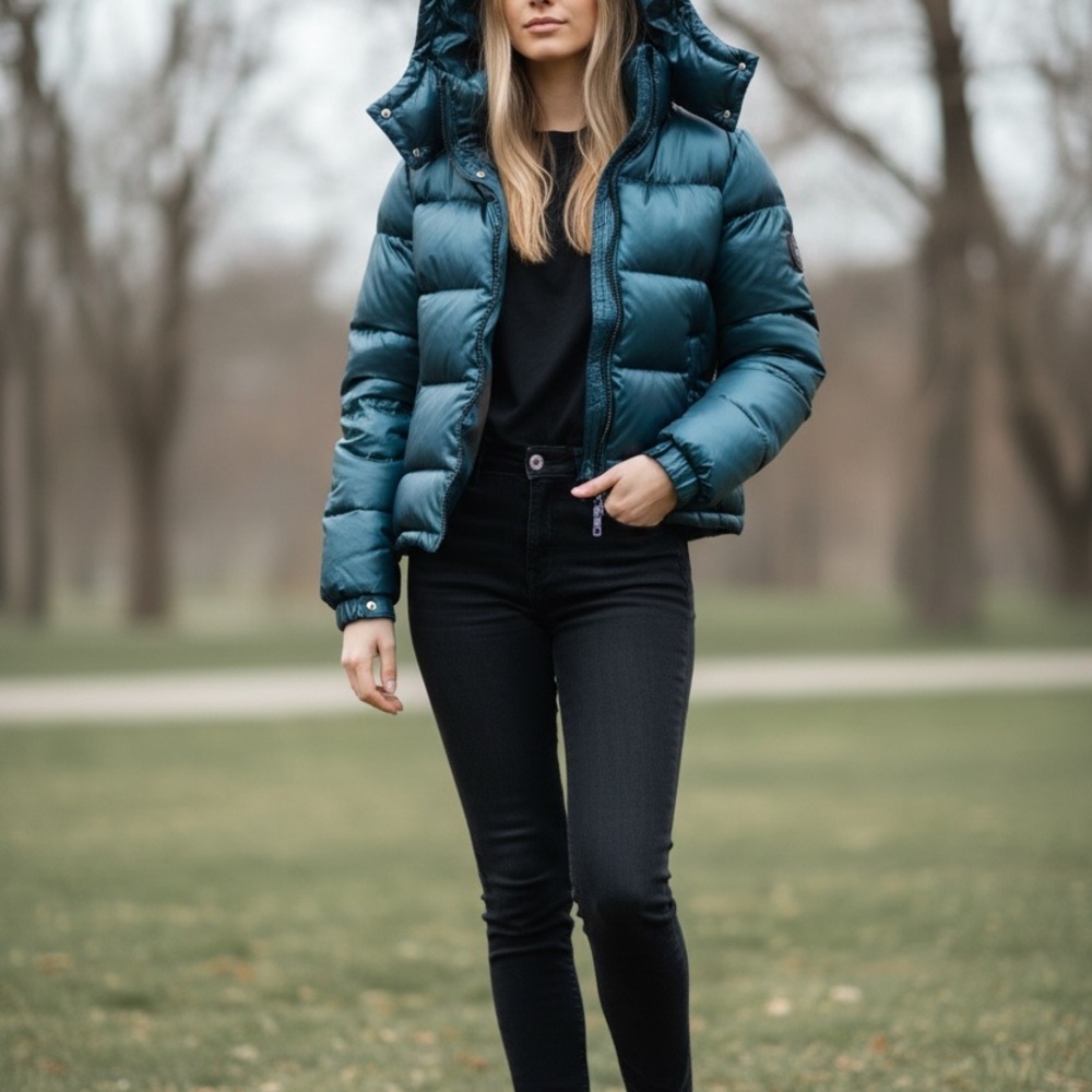 REDUCED Superdry Super Puff Jacket in Liquid Shine Blue  2xsmall